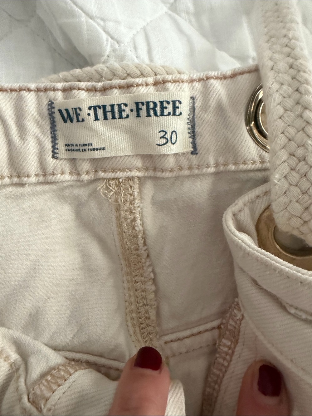 We The Free Cream Painter Patchwork Cargo Pants with Tan Knee Patches - Picture 2 of 4